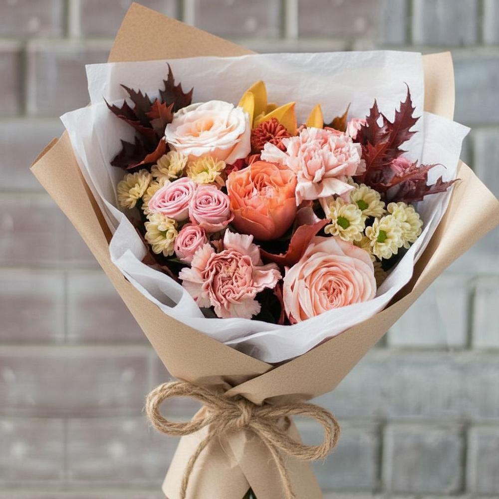 Букет цветов из: Гвоздики, Хризантемы и Розы в Стальском