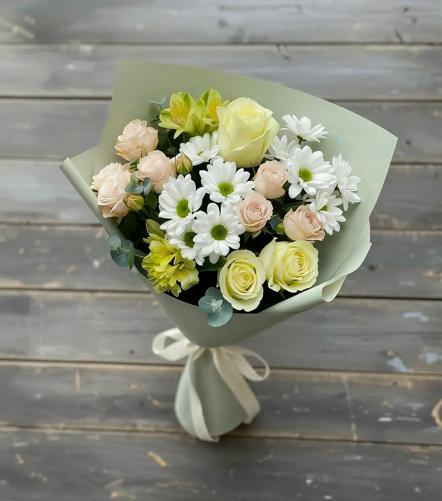 Букет цветов из: Альстромерии, Розы и Хризантемы в Стальском