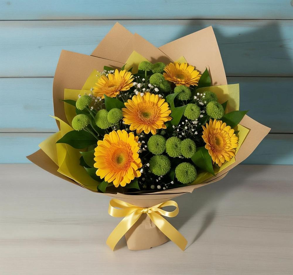 Букет цветов из: Герберы и Хризантемы в Стальском