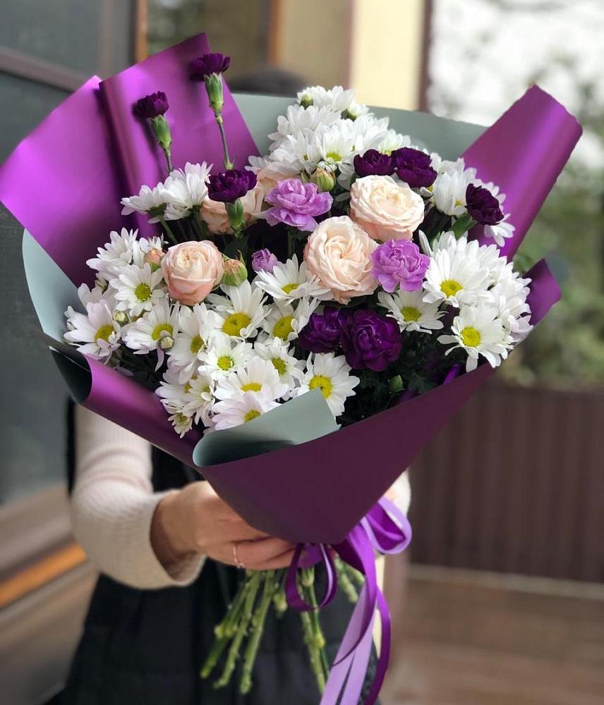 Букет цветов из: Хризантемы, Гвоздики и Розы в Стальском