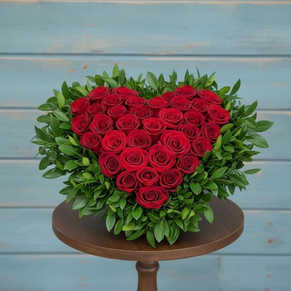 Цветочная композиция из Розы в виде сердца в Стальском