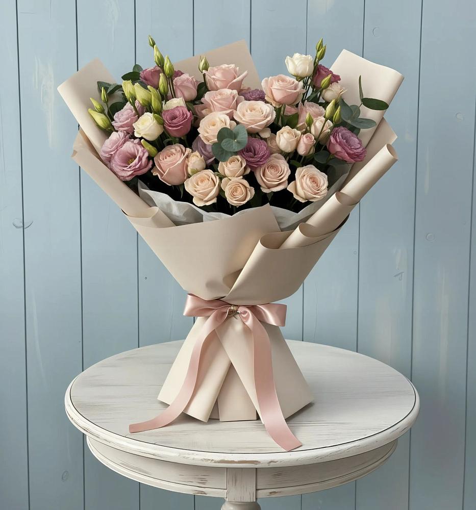 Букет цветов из: Розы и Лизиантусы в Стальском