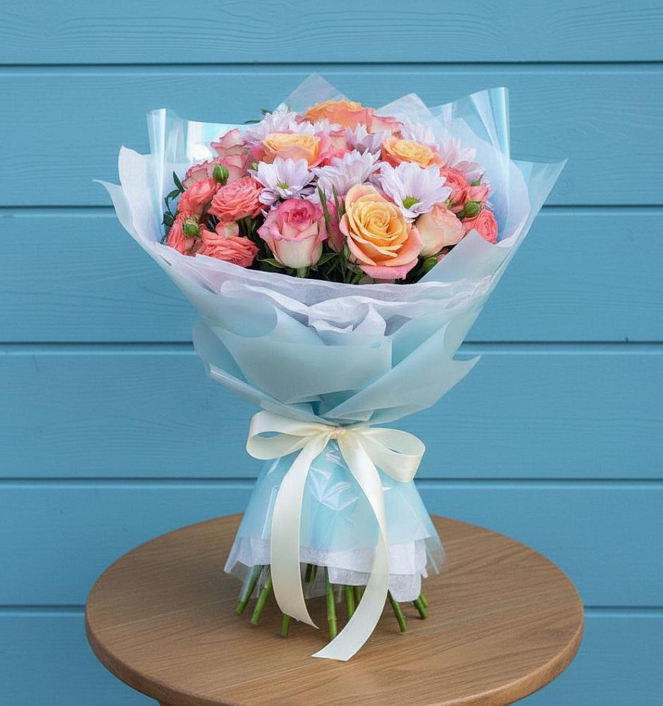 Букет цветов из: Хризантемы и Розы в Стальском