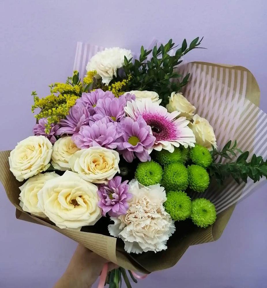 Букет цветов из: Хризантемы, Розы, Гвоздики и Герберы в Стальском