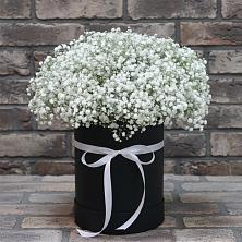 Цветочная композиция из Гипсофила в шляпной коробке в Стальском